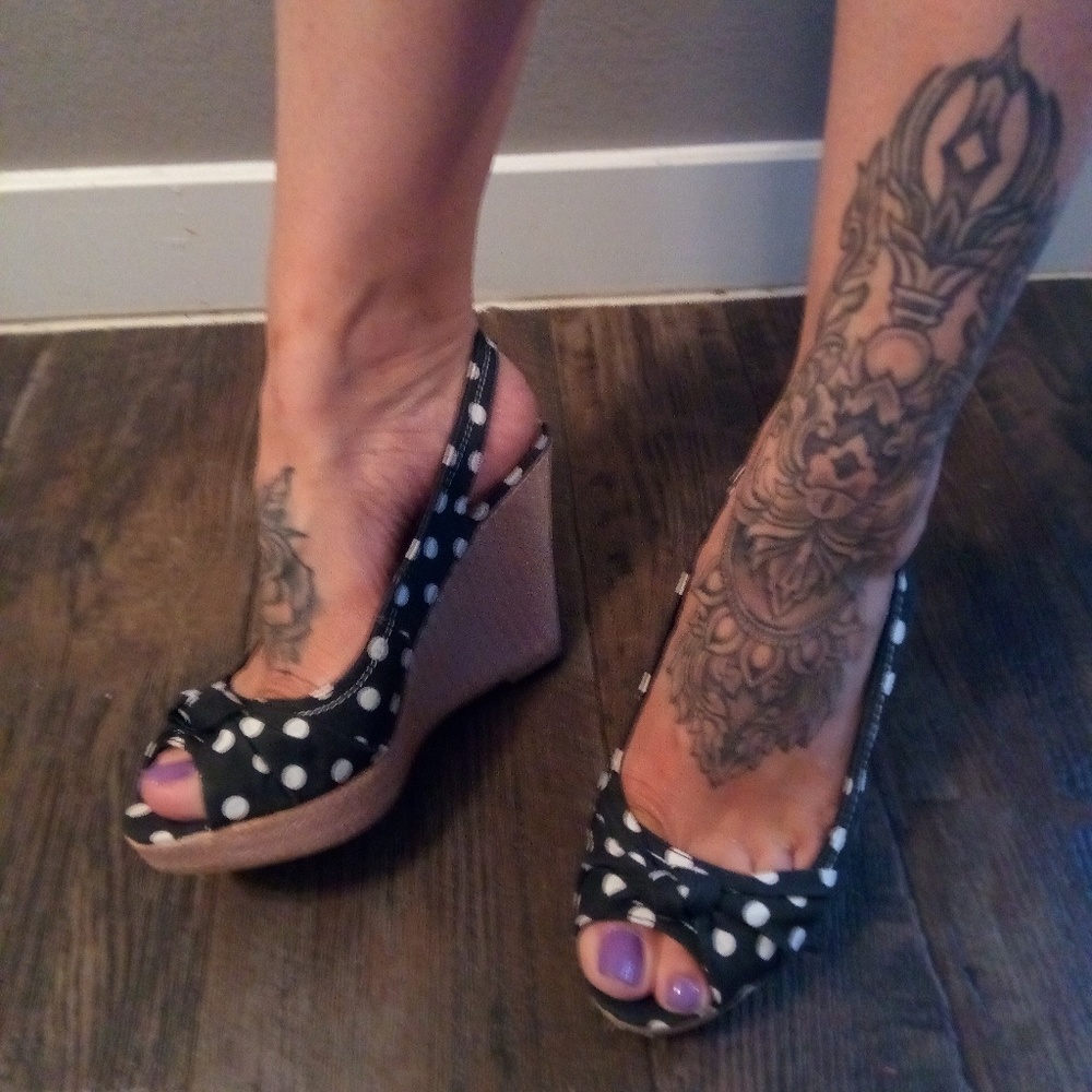 VINTAGE Style 40s 50s Polia Dot Peeptoe Wedge